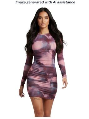 Oh Polly size 2 blush Ruched Mesh Dress